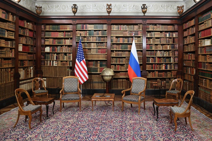 A room at the Villa La Grange arranged for Putin and Biden to hold their meeting.