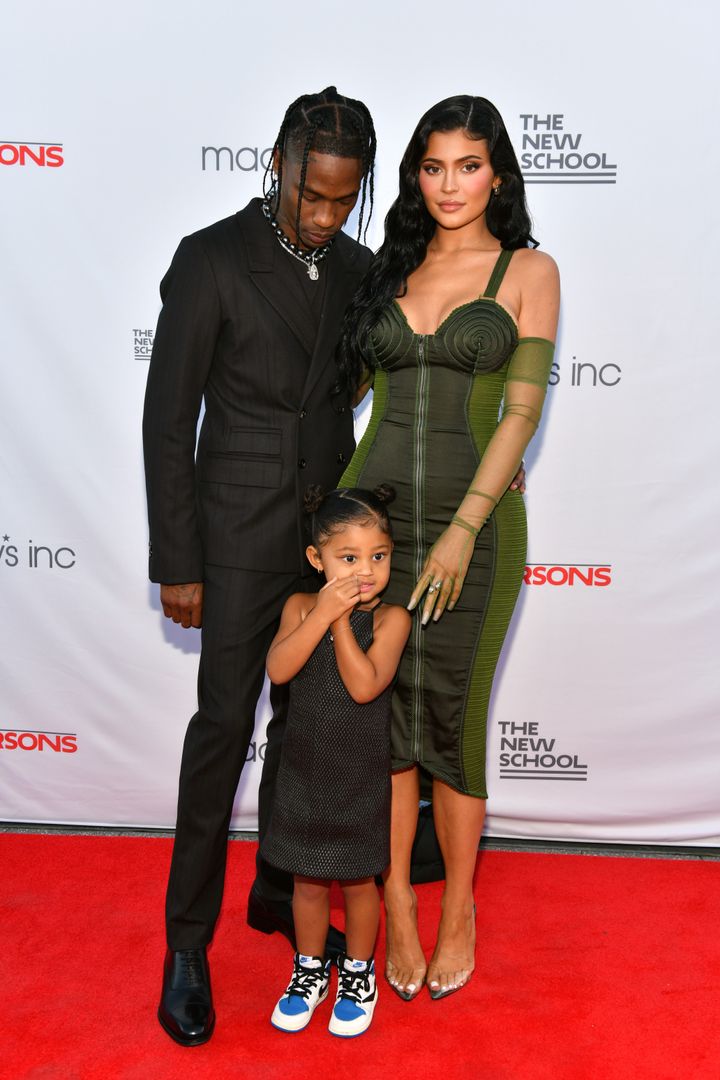 Travis Scott, Kylie Jenner and Stormi Webster attend the 72nd Annual Parsons Benefit at Pier 17 on June 15, 2021, in New York City.
