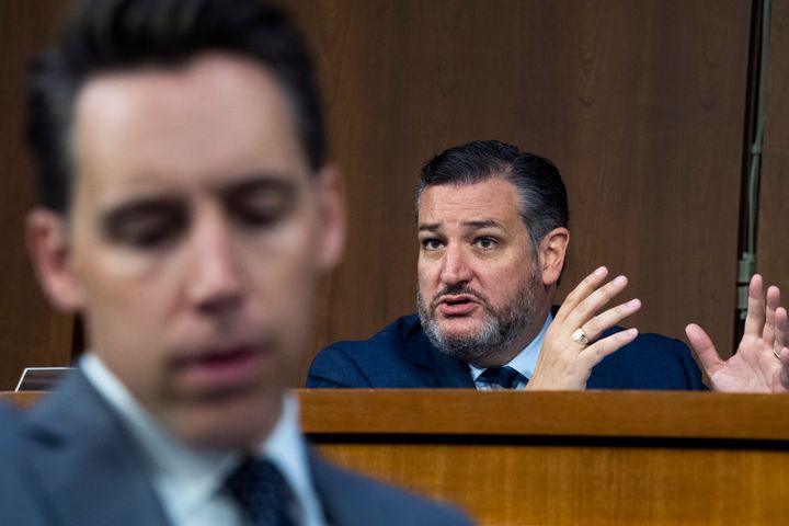 Actual election audits and reviews have revealed that no widespread fraud took place, but GOP senators who spread the election conspiracies that sparked the Capitol insurrection — including Missouri Sen. Josh Hawley (left) and Texas Sen. Ted Cruz — have continued to push the same lies.