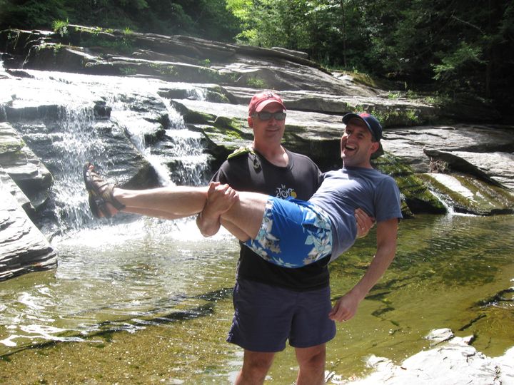 Mikkael Sekeres (on the right) and Doug at Umpachene Falls in New Marlborough, Massachusetts.