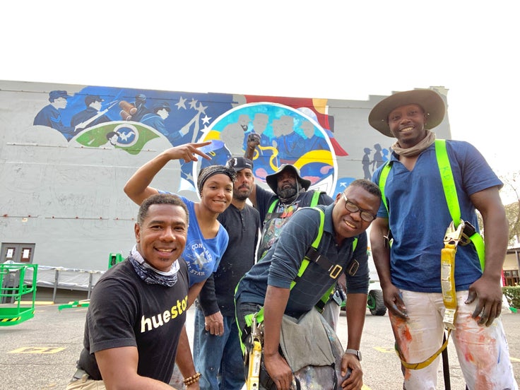 Reginald C. Adams, far left, and the Creatives, from left to right, Cherry Meekins, Joshua Bennett, Dantrel Boone, Samson Bimbo Adenugba and KaDavien Baylor.