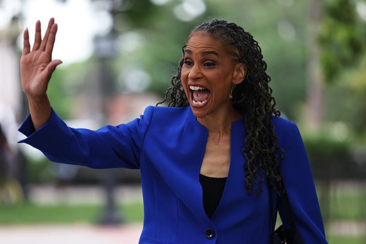 Maya Wiley arrives at a rally in Brooklyn's Fort Greene Park. An endorsement from Rep. Alexandria Ocasio-Cortez (D-N.Y.) has helped consolidate the left behind Wiley.