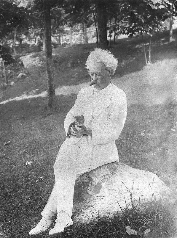 Description Mark Twain , 1907. | ... smoking Category:1907 photographs Category:Kittens Category:Photographs of Mark Twain Category:People with cats ...