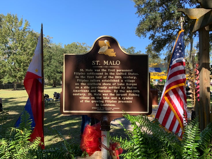 A marker commemorating St. Malo at the Los Isleños Museum Complex in St. Bernard Parish, Louisiana.