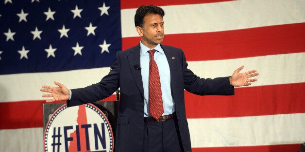NASHUA, NH - APRIL 18: Louisiana Gov. Bobby Jindal speaks at the First in the Nation Republican Leadership Summit April 18, 2015 in Nashua, New Hampshire. The Summit brought together local and national Republicans and was attended by all the Republicans candidates as well as those eyeing a run for the nomination. (Photo by Darren McCollester/Getty Images)