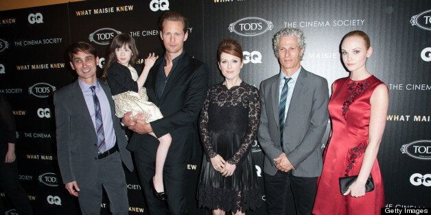 NEW YORK, NY - MAY 02: Scott McGehee, Onata Aprile, Alexander Skarsgard, Julianne Moore, David Siegel and Joanna Vanderham attend a screening hosted by The Cinema Society With Tod's & GQ of Millennium Entertainment's 'What Maisie Knew' presented by The Cinema Society at Sunshine Landmark on May 2, 2013 in New York City. (Photo by Dave Kotinsky/Getty Images)