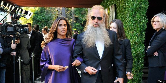 WEST HOLLYWOOD, CA - FEBRUARY 24: Producer Rick Rubin (R) and actress Mourielle Herrera arrive for the 2013 Vanity Fair Oscar Party hosted by Graydon Carter at Sunset Tower on February 24, 2013 in West Hollywood, California. (Photo by Larry Busacca/VF13/Getty Images for Vanity Fair)