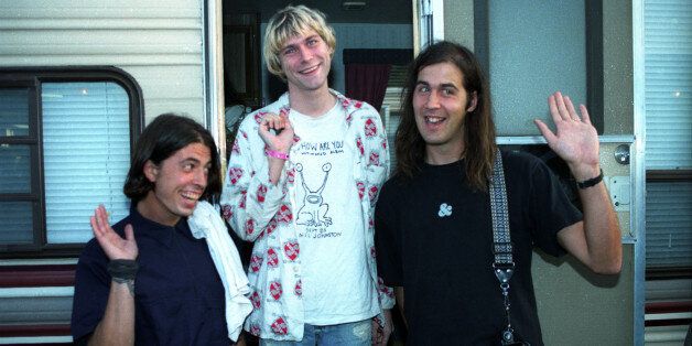 Dave Grohl,Kurt Cobain and Kirst Novoselic of Nirvana (Photo by Jeff Kravitz/FilmMagic)