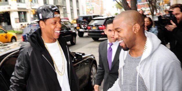 NEW YORK, NY - APRIL 22: Jay Z and Kanye Westare seen in Soho on April 22, 2013 in New York City. (Photo by Alo Ceballos/FilmMagic)