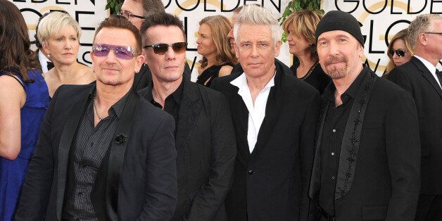 BEVERLY HILLS, CA - JANUARY 12: U2 arrives at the 71st Annual Golden Globe Awards at The Beverly Hilton Hotel on January 12, 2014 in Beverly Hills, California. (Photo by Steve Granitz/WireImage)