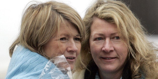 KATONAH, NY - MARCH 6: Martha Stewart (L) and her sister, Laura Plimpton, look at a visitor during a walk on Stewart's Katonah estate March 6, 2005 in Katonah, New York. Stewart was released from jail March 4 and will spend the next five months confined to her home. (Photo by Stephen Chernin/Getty Images)