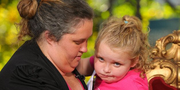 LOS ANGELES, CA - OCTOBER 15: Alana 'Honey Boo Boo' Thompson and her mother June Shannon (L) visit 'Extra' at The Grove on October 15, 2012 in Los Angeles, California. (Photo by Noel Vasquez/Getty Images for Extra)