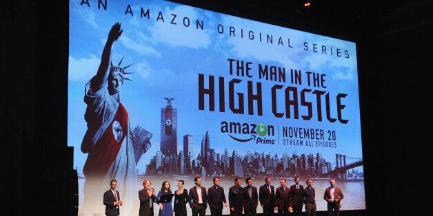 NEW YORK, NY - NOVEMBER 02: (L-R) Morgan Wandell,Frank Spotnitz , Isa Dick Hackett, Alexa Davalos, Luke Kleintank, Rufus Sewell, Cary-Hiroyuki Tagawa, Joel de la Fuente, Carsten Norgaard, and DJ Qualls on stage during the New York premiere of Amazon Original's 'Man In The High Castle' at Alice Tully Hall on November 2, 2015 in New York City. (Photo by Brad Barket/Getty Images for Amazon)