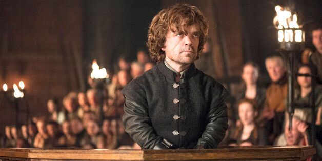 This photo provided by HBO shows Peter Dinklage as Tyrion Lannister on trial in a scene from season 4 of "Game of Thrones." The cable channel said Thursday, Jan. 8, 2015, that 10 episodes of "Game of Thrones" will show during its fifth season that begins April 12. (AP Photo/HBO, Helen Sloan)