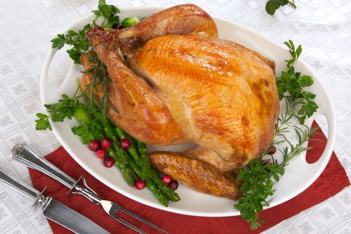 garnished roasted turkey on...