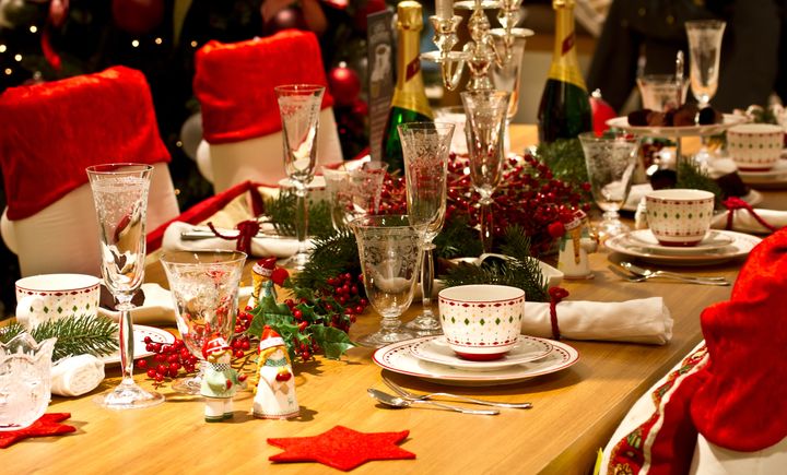 christmas themed dinner table