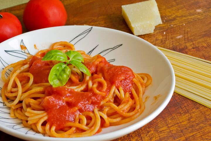 spaghetti with basil and sauce...