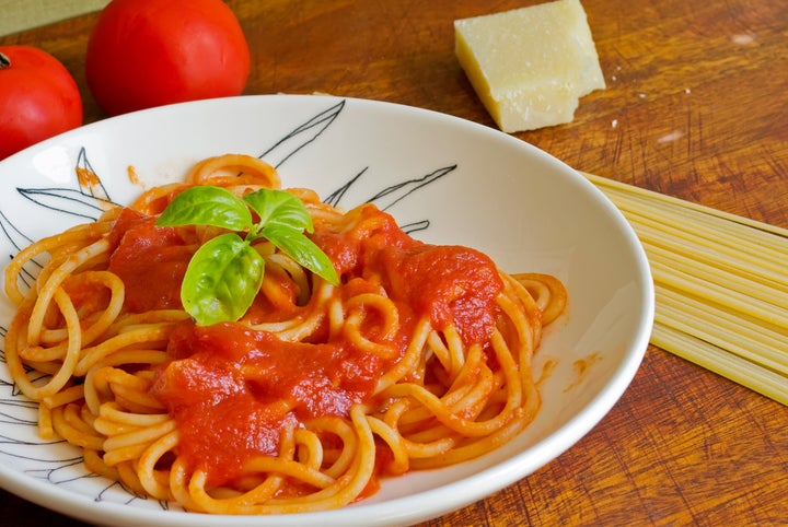 spaghetti with basil and sauce...