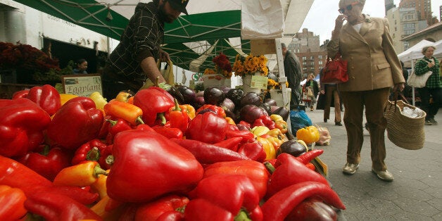 NEW YORK - OCTOBER 02: Peppers are seen for sale at the Union Square farmers market October 2, 2009 in New York City. Over the past decade, neighborhood farmers markets have increased 71 percent in the U.S., where consumers can purchase items from local producers. In July, the Department of Agriculture reported that almost 4,900 markets now operate across the country, an increase of about 5% from the end of last year. Concerns over global food safety and an interest in purchasing locally have helped spur the increase along with citizens becoming more 'home-centered' in the struggling economy. (Photo by Mario Tama/Getty Images)