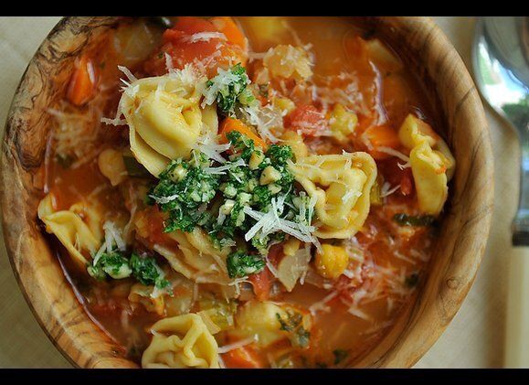 Smoky Minestrone with Tortellini and Parsley or Basil Pesto