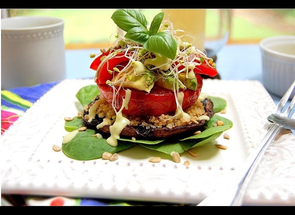 Toasted Quinoa Vegetable Stacks with Green Goddess Dressing