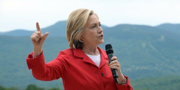 GLEN, NH - JULY 4: Democratic president candidate Hillary Clinton speaks at an organizing event at a private home July 4, 2015 in Glen, New Hampshire. Clinton is on a two day swing through the first in the nation primary state over the fourth of July holiday. (Photo by Darren McCollester/Getty Images)