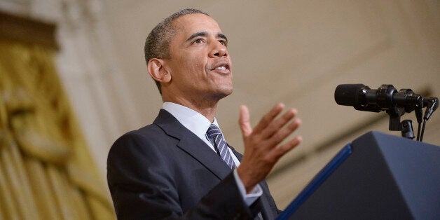 U.S President Barack Obama speaks about the Clean Power Plan during an event in the East Room of the White House in Washington, D.C., U.S., on Monday, Aug. 3, 2015. Obama announced sweeping rules aimed at reducing the use of coal in power plants, setting himself for a political and legal fight akin to the one he's still waging over his signature health care program. Photographer: Olivier Douliery/Bloomberg via Getty Images 