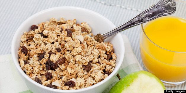 Close-up of Healthy Breakfast on woven Fabric Background