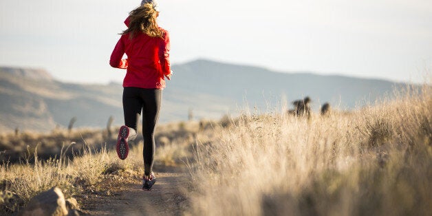 A female trail running in the Red Rock reserve outside Las Vegas, Nevada.