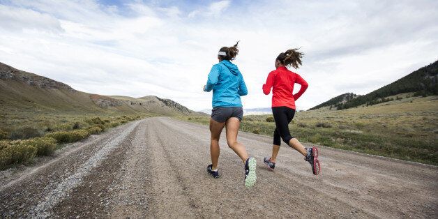 Two women running for exercise