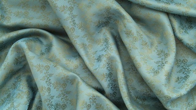 light blue silk with floral...