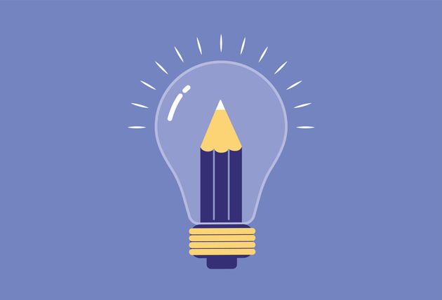 Pencil in light bulb, creative concept map