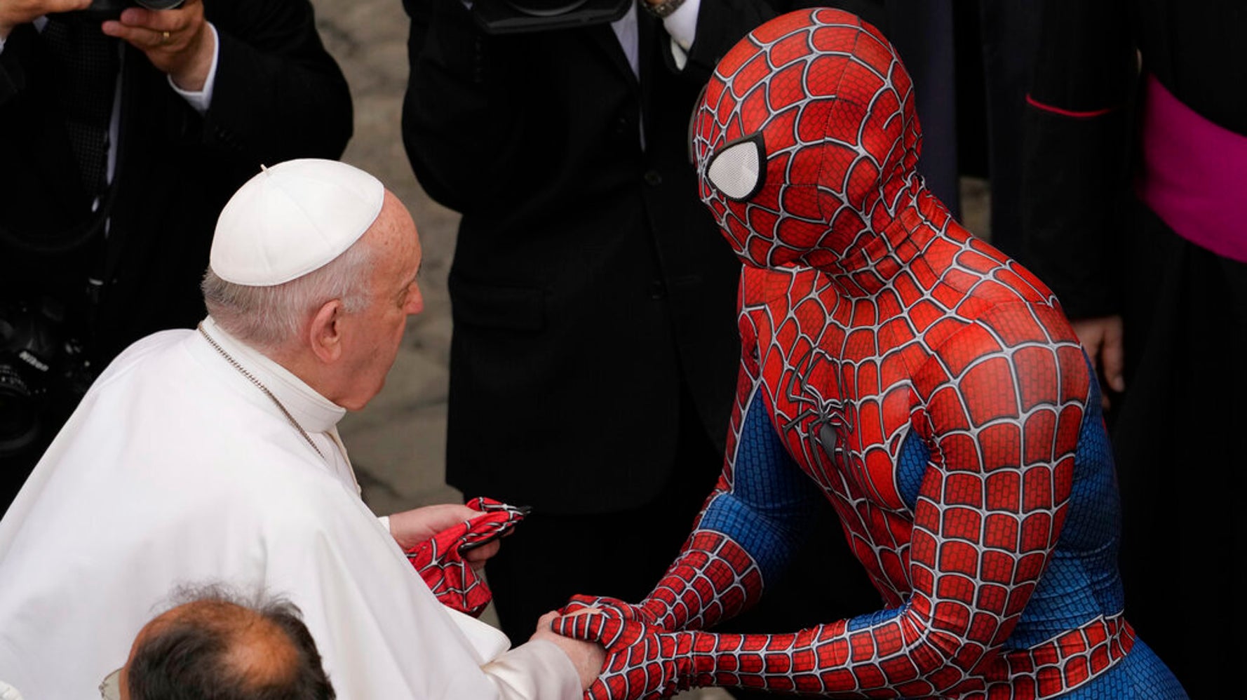 Pope Francis Meets 'Super-hero' In Spider-Man Costume At Vatican
