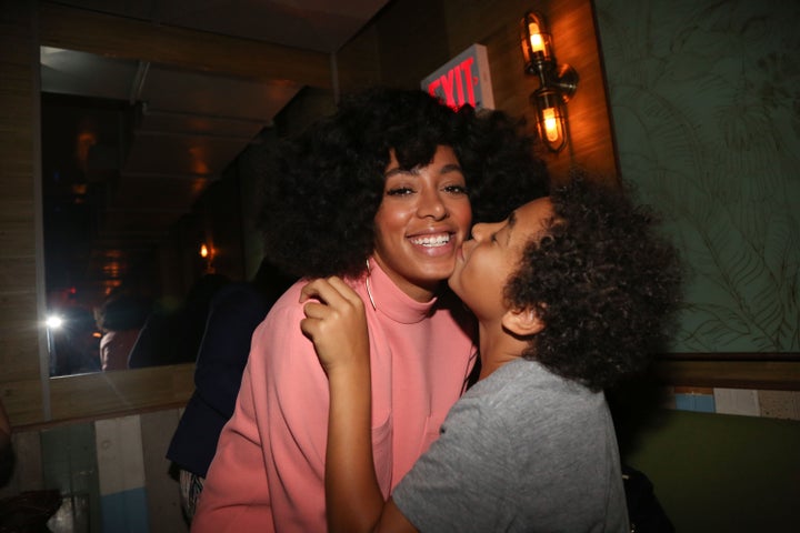 Solange Knowles and her son Julez at Baby's All Right, a venue in Brooklyn, New York, on May 4, 2014.