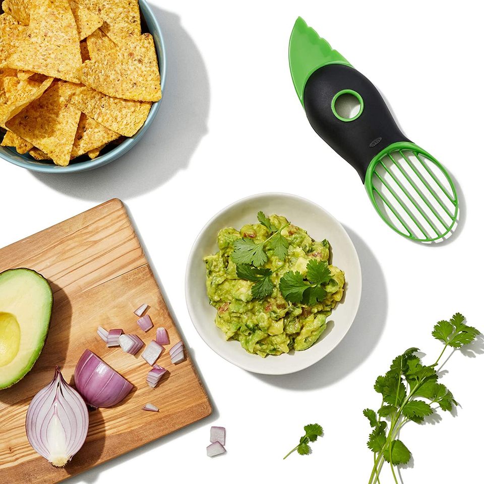 An OXO Good Grips three-in-one avocado slicer