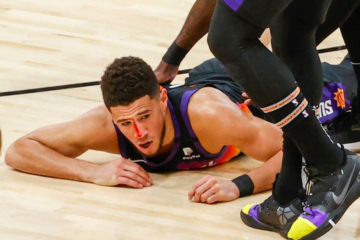 Devin Booker was injured at Phoenix Suns Arena on June 22, 2021.
