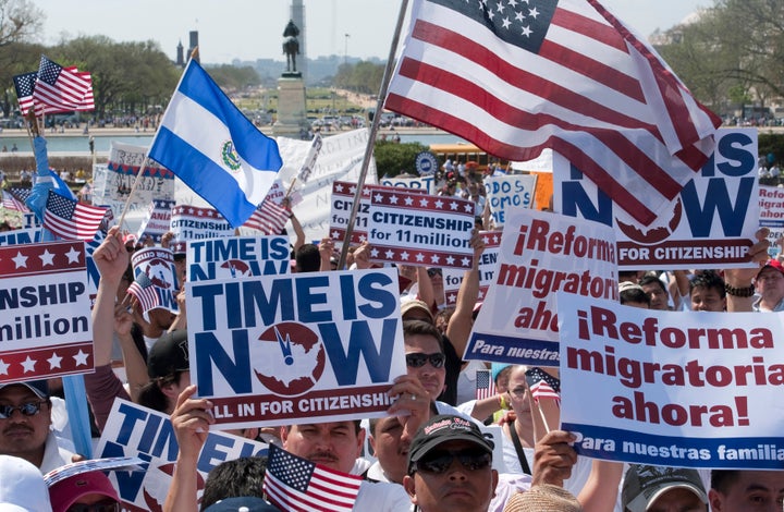 UNITED STATES - APRIL 10: Tens of thousands of immigrants and immigration-supporters rallied on the West Lawn of the U.S. Capitol to urge Congress to pass immigration reform - including a roadmap to citizenship for 11 million undocumented immigrants. (Photo By Chris Maddaloni/CQ Roll Call)