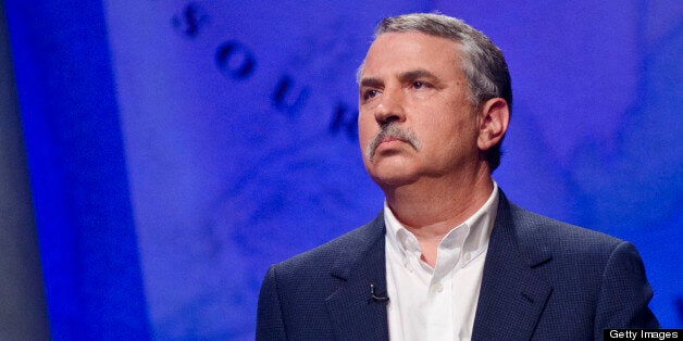 WASHINGTON, DC - APRIL 21: Thomas L. Friedman speaks during a rehearsal before a taping of Jeopardy! Power Players Week at DAR Constitution Hall on April 21, 2012 in Washington, DC. (Photo by Kris Connor/Getty Images)