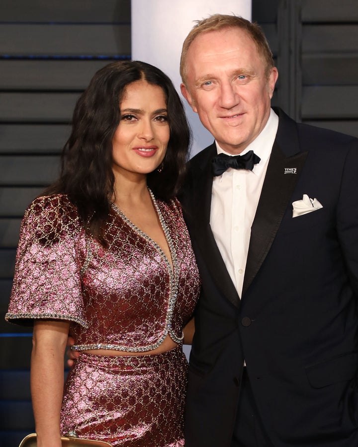 Salma Hayek and François-Henri Pinault attend the 2018 Vanity Fair Oscar Party on March 4, 2018, in Beverly Hills, Cal