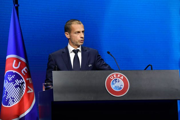 Aleksander Ceferin lors d'un congrès de l'UEFA à Montreux, en Suisse, le 20 avril 2021 