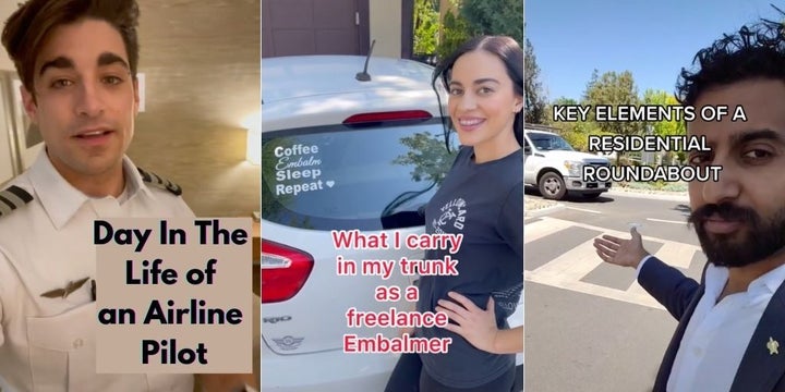 On TikTok, commercial airline @pilot.drew, embalmer and funeral director @retseleve and urban planner @MrBarricade give viewers behind-the-scenes looks at their jobs.