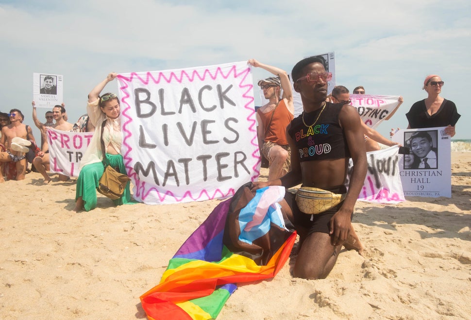 The Beach Solidarity March as part of the inaugural Juneteenth celebrations on Fire Island. Participants knelt for nine minutes and 29 seconds, the amount of time that officer Derek Chauvin kneeled on George Floyd’s neck.