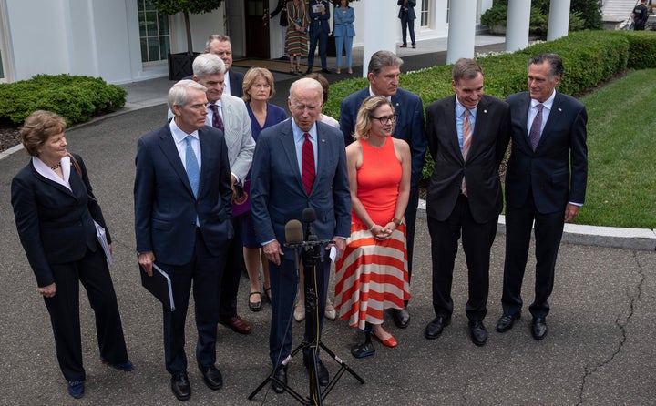 President Joe Biden met with a group of senators about their bipartisan infrastructure package on Thursday.