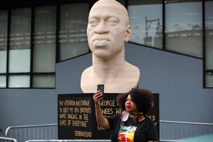 George Floyd Statue In Brooklyn Vandalized With White Supremacist Group ...