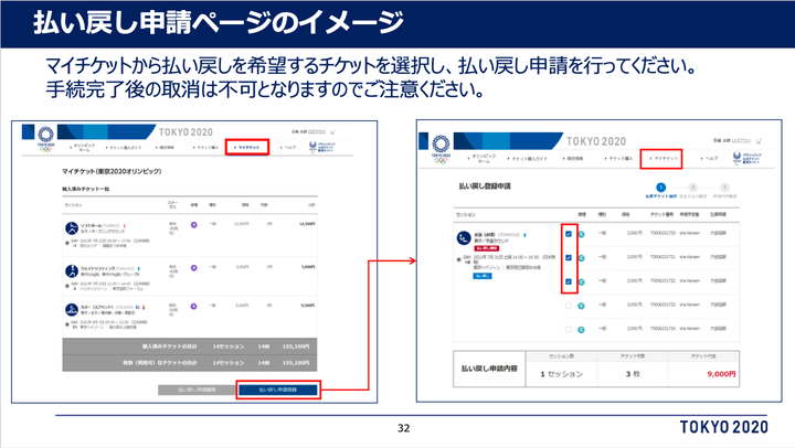 払い戻し申請のページイメージ