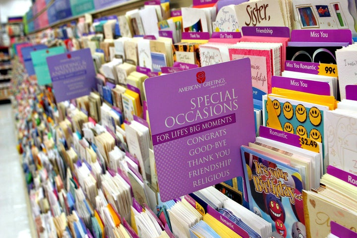 UNITED STATES - JUNE 30: American Greetings cards sit on display in a Duane Reade pharmacy in New York, Thursday, June 30, 2005. American Greetings Corp., which makes greeting cards and gift wrap, said fiscal first-quarter profit rose more than sixfold after the retirement of debt lowered interest costs. The company also said it will have a loss in the second quarter and raised its annual forecast. (Photo by Timothy Fadek/Bloomberg via Getty Images)