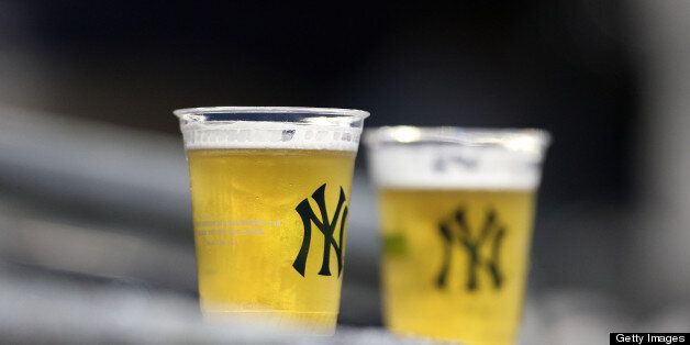 NEW YORK - APRIL 03: Two beers rest on a ledge during the New York Yankees game against the Chicago Cubs at Yankee Stadium on April 3, 2009 in the Bronx borough of New York City. (Photo by Ezra Shaw/Getty Images)