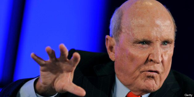 Jack Welch, former chief executive officer of General Electric Co., speaks at the World Business Forum in New York, U.S., on Wednesday, Oct. 3, 2012. The theme of this year's conference is 'Leadership in Action.' Photographer: Peter Foley/Bloomberg via Getty Images 