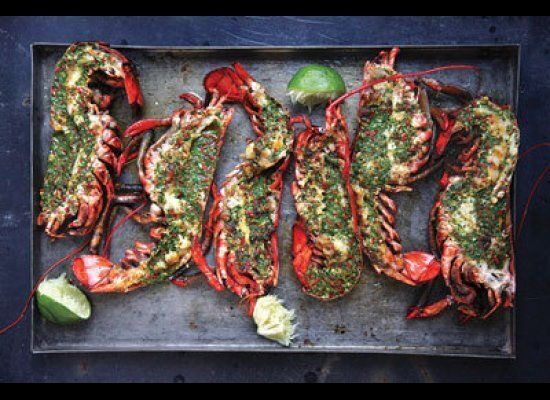 Grilled Lobster With Cilantro-Chile Butter