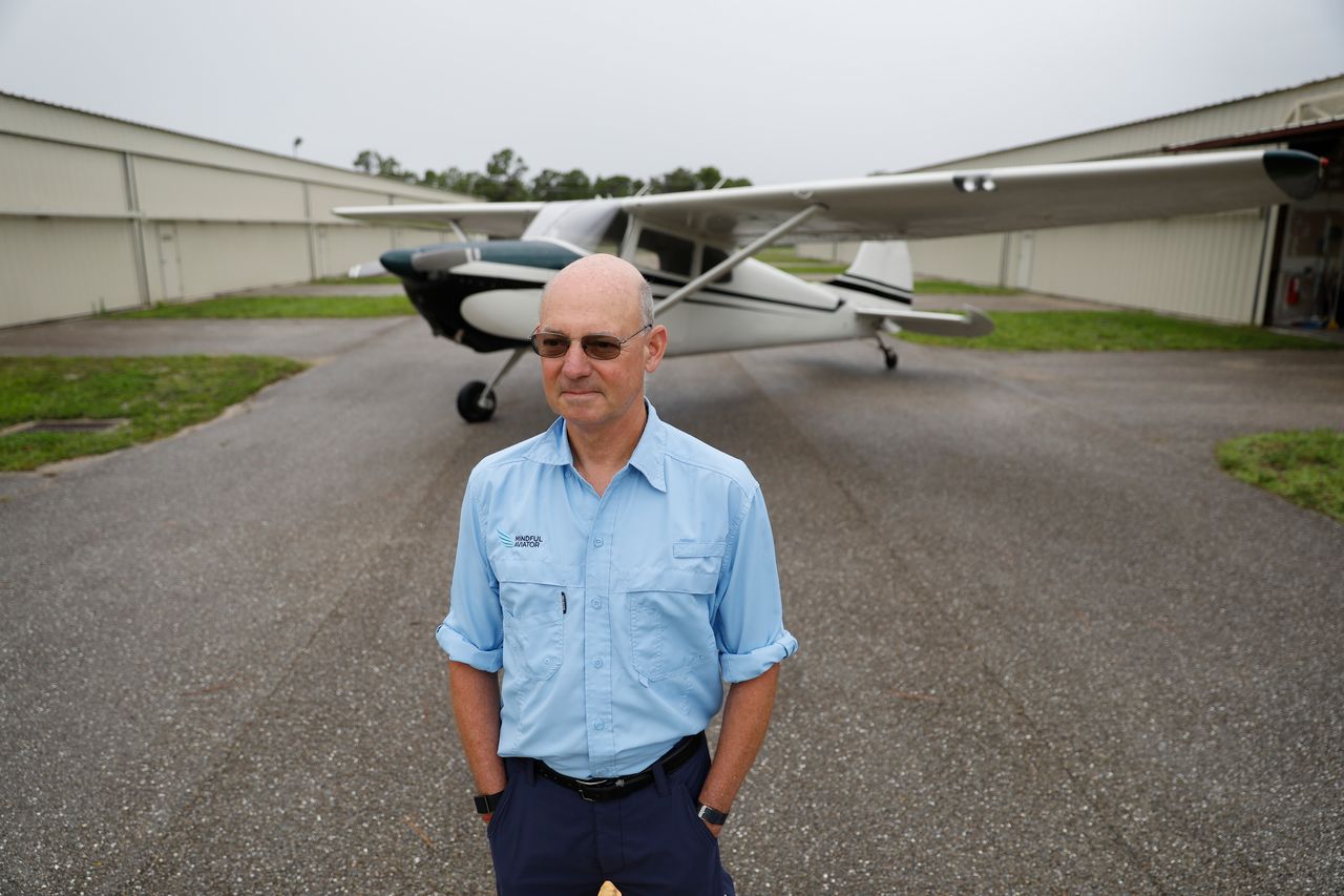 Carl Eisen, a former airline pilot, at the Punta Gorda Airport in Punta Gorda, Florida, in June. In 2016, Eisen created Mindful Aviator, an online course that uses meditation to help pilots handle anxiety.